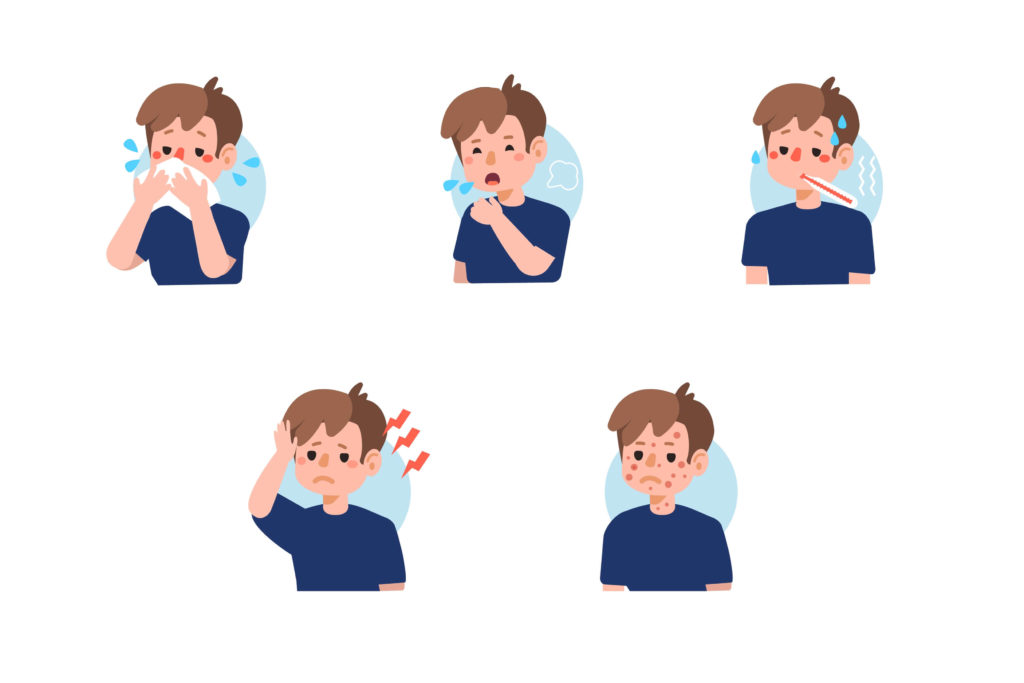 imagem ilustrativa de uma criança com os sintomas do sarampo