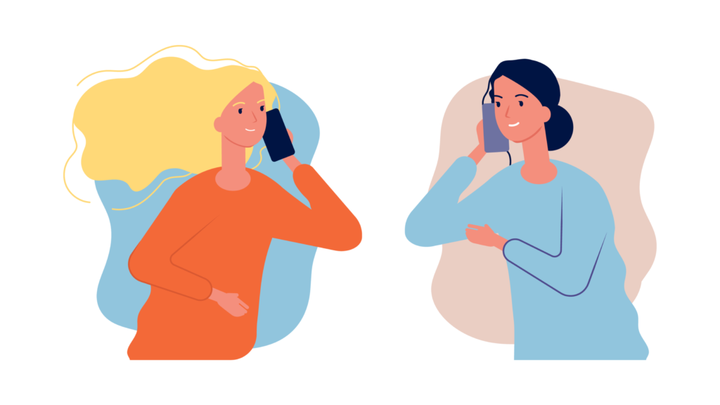 Puerpério - ilustração que mostra duas mulheres conversando ao telefone