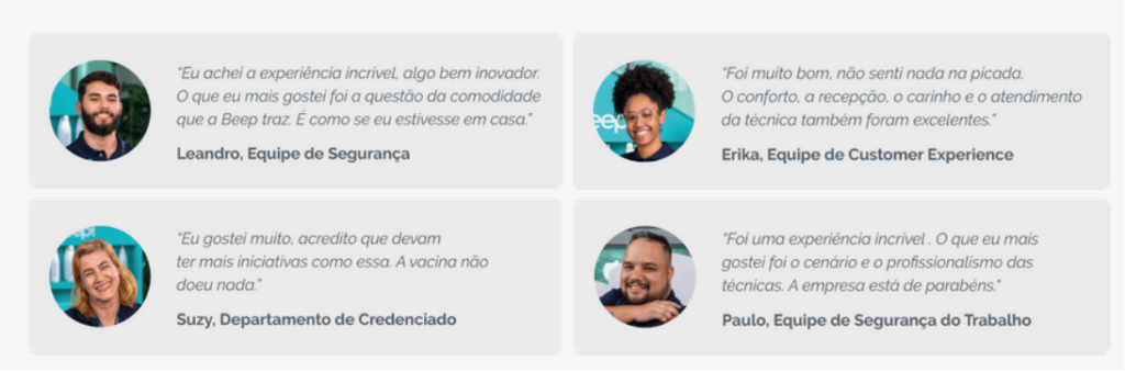 Imagem dos depoimentos dos clientes e colaboradores que tomaram a vacina da gripe para empresas